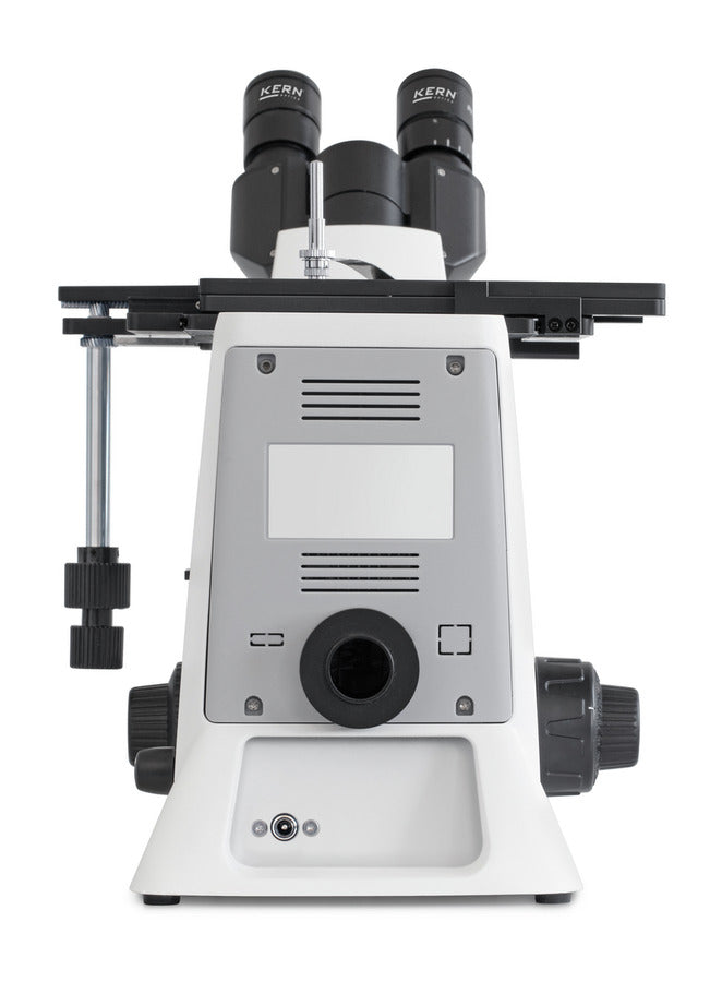 Rear view of Kern OLM-170 inverted microscope showing connections and back panel.