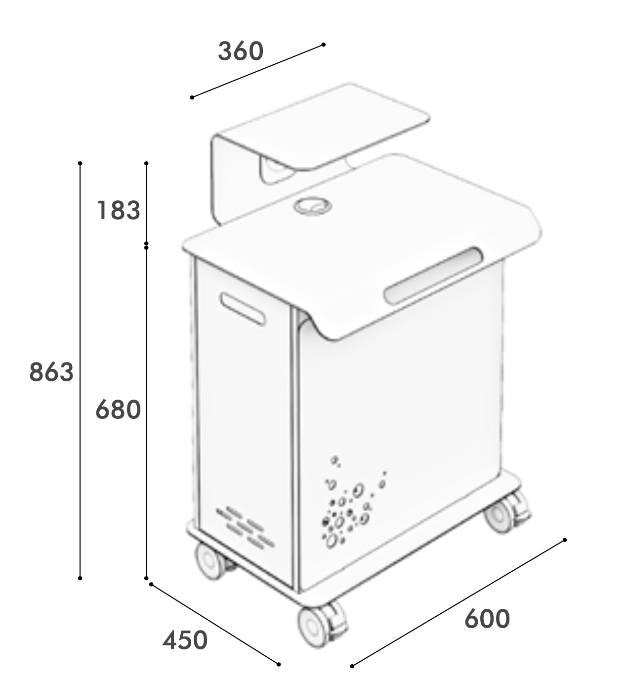 Mobile Computer Cart measures
