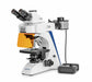 Fluorescence microscope with binocular eyepieces, orange filter, and external light source
