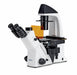 inverted microscope with binocular eyepieces and orange filter